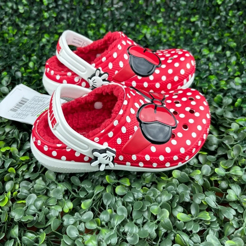 CROCS CLASSIC LINED DISNEY RED POLKA DOT MINNIE BOW SANDALS SIZE 9 KIDS